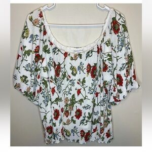 Next Women’s Size 14 Off Shoulder Bardot Plisse Floral Top NWT Cottagecore Boho
